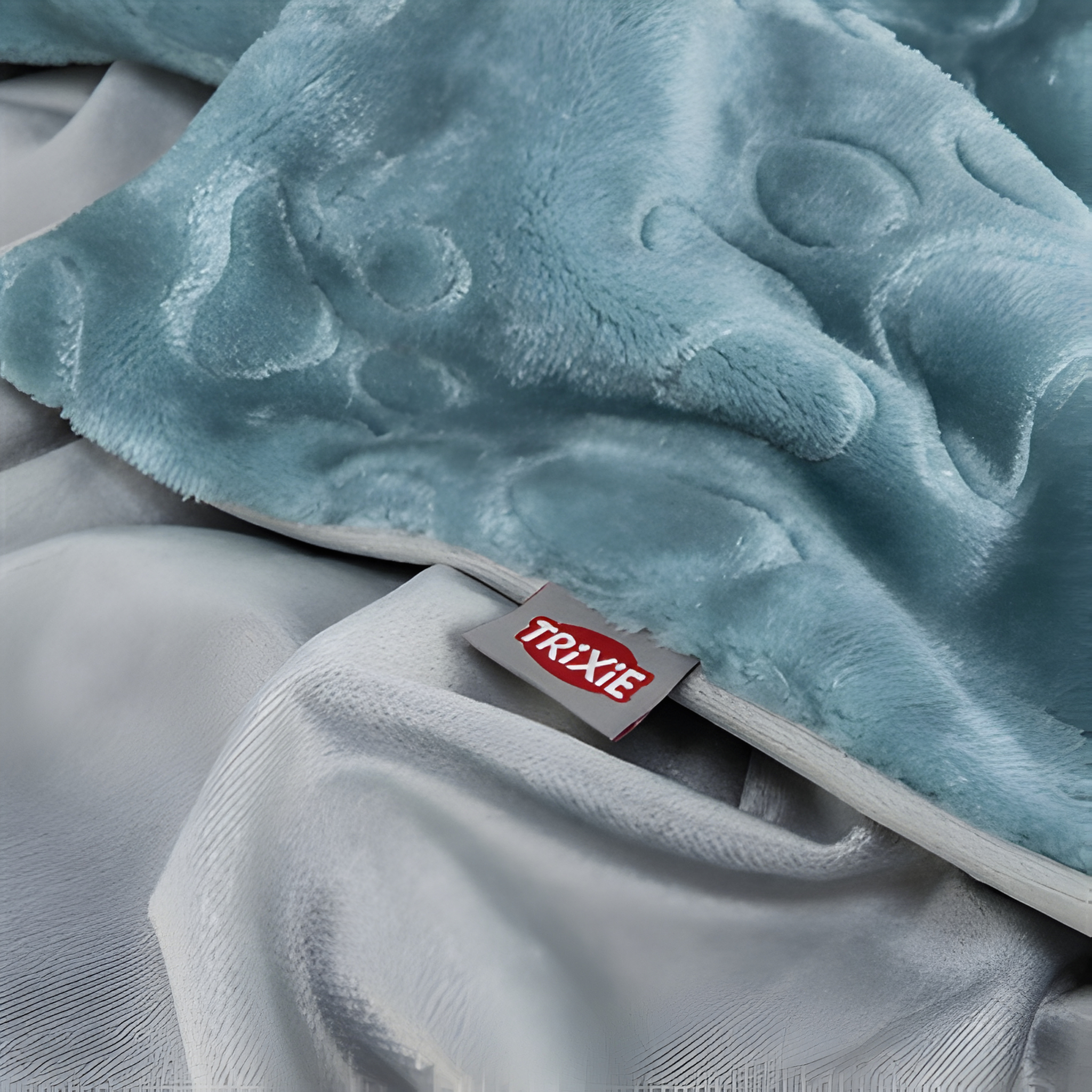 Detail van Trixie hondendeken Barry softpluche blauw grijs